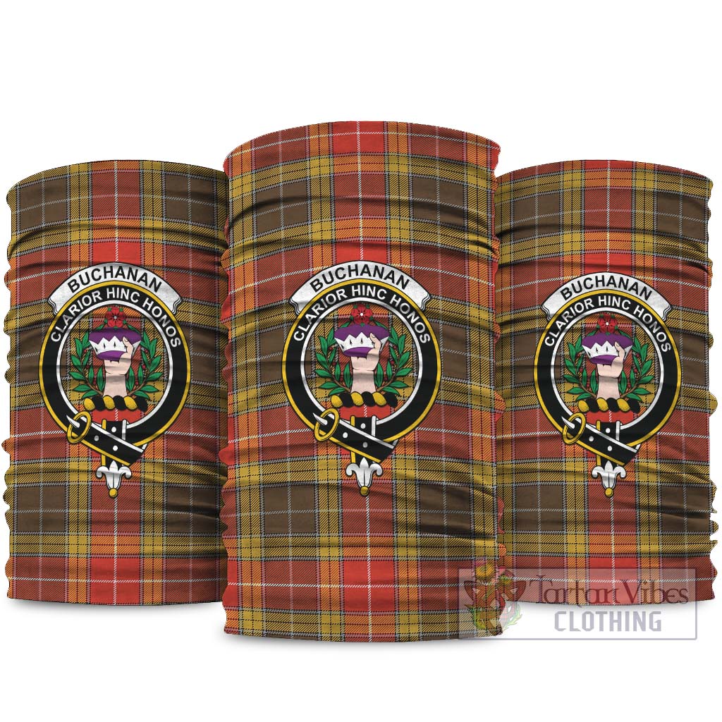 Buchanan Old Set Weathered Tartan Neck Gaiters, Tartan Bandanas, Tartan Head Band with Family Crest