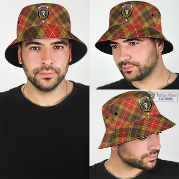 Buchanan Old Set Weathered Tartan Bucket Hat with Family Crest