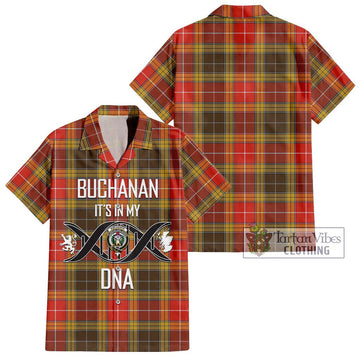 Buchanan Old Set Weathered Tartan Short Sleeve Button Shirt with Family Crest DNA In Me Style