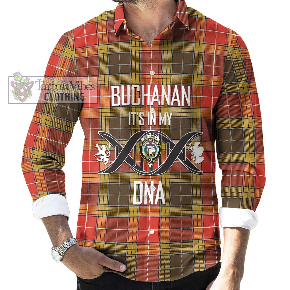 Buchanan Old Set Weathered Tartan Long Sleeve Button Shirt with Family Crest DNA In Me Style Men's Shirt S - Tartanvibesclothing Shop