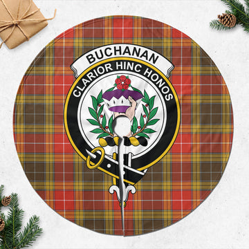 Buchanan Old Set Weathered Tartan Christmas Tree Skirt with Family Crest