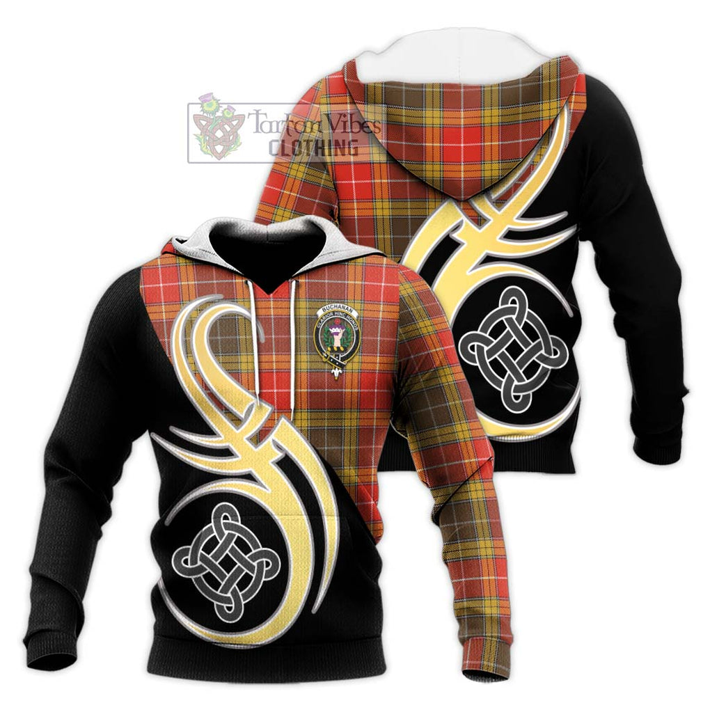 Buchanan Old Set Weathered Tartan Knitted Hoodie with Family Crest and Celtic Symbol Style Unisex Knitted Pullover Hoodie - Tartan Vibes Clothing