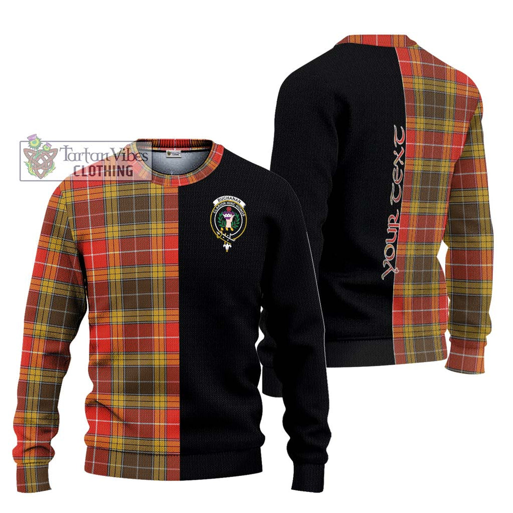 Buchanan Old Set Weathered Tartan Knitted Sweater with Family Crest and Half Of Me Style Unisex - Tartanvibesclothing Shop