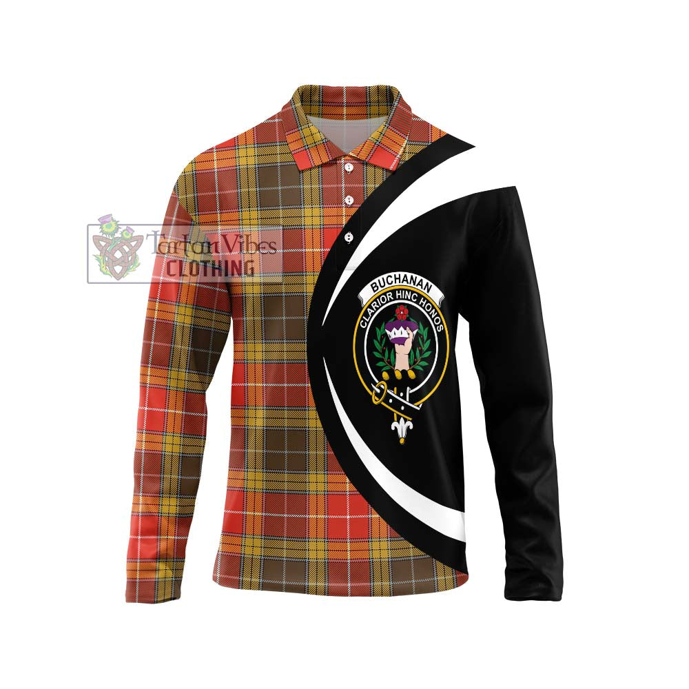 Buchanan Old Set Weathered Tartan Long Sleeve Polo Shirt with Family Crest Circle Style Unisex - Tartan Vibes Clothing