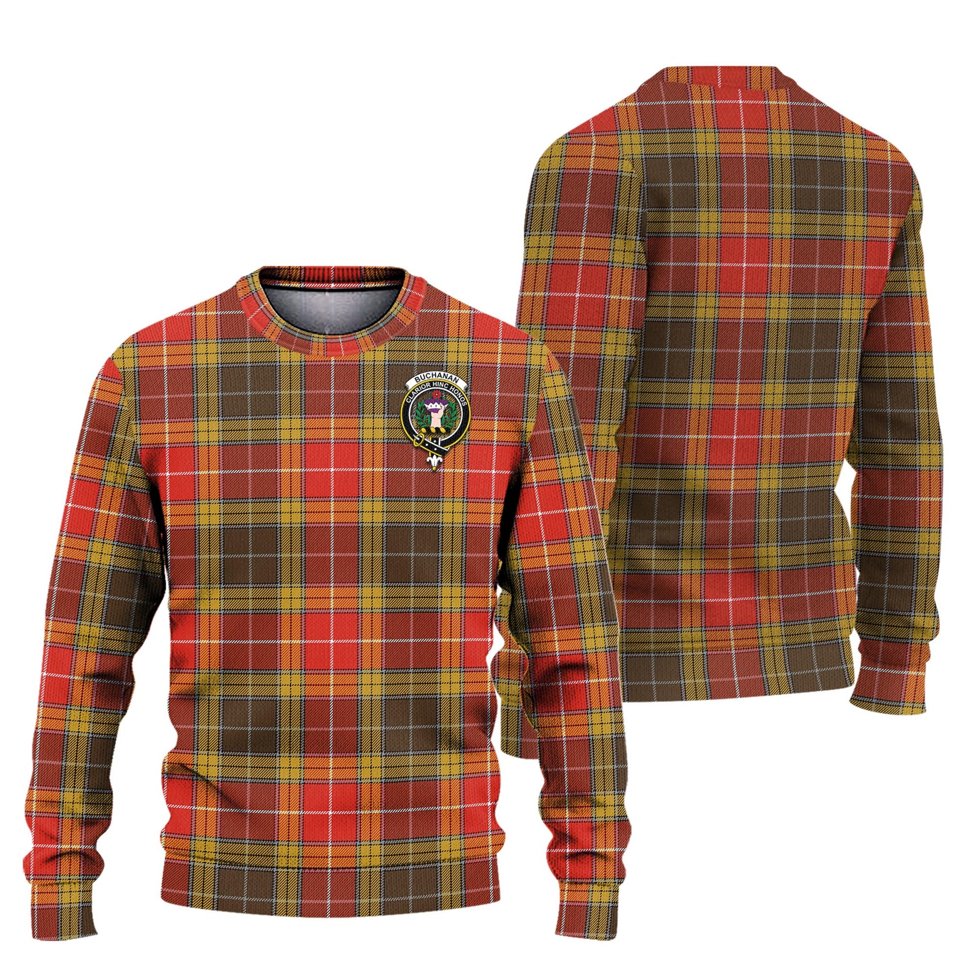 Buchanan Old Set Weathered Tartan Knitted Sweater with Family Crest Unisex - Tartanvibesclothing