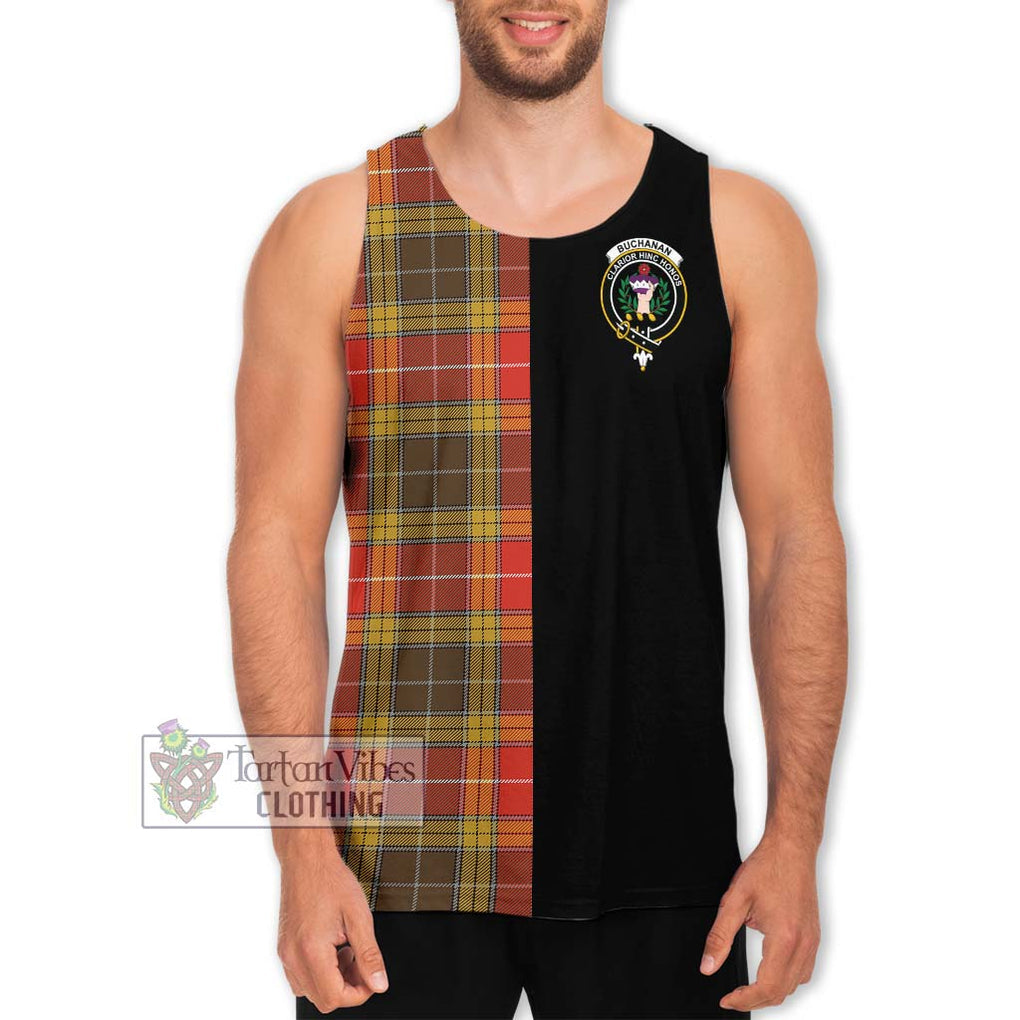 Buchanan Old Set Weathered Tartan Men's Tank Top with Family Crest and Half Of Me Style Men - Tartanvibesclothing Shop