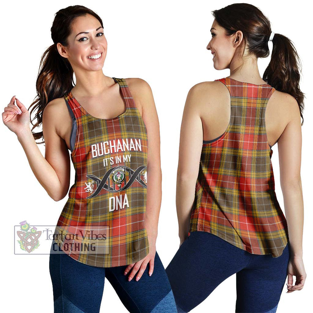 Buchanan Old Set Weathered Tartan Women's Racerback Tanks with Family Crest DNA In Me Style 4XL - Tartanvibesclothing Shop