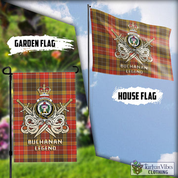 Buchanan Old Set Weathered Tartan Flag with Clan Crest and the Golden Sword of Courageous Legacy