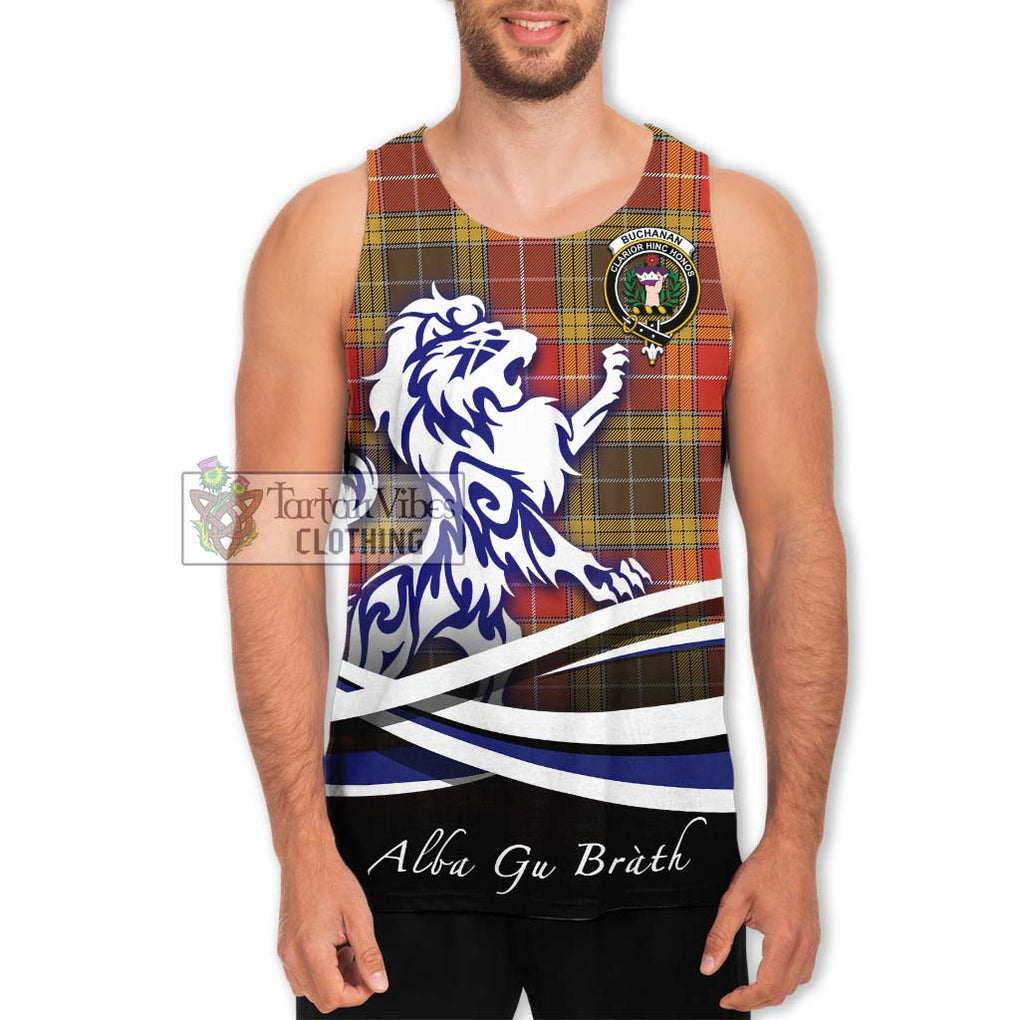 Buchanan Old Set Weathered Tartan Men's Tank Top with Alba Gu Brath Regal Lion Emblem Men - Tartanvibesclothing Shop