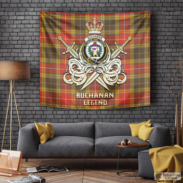 Buchanan Old Set Weathered Tartan Tapestry with Clan Crest and the Golden Sword of Courageous Legacy