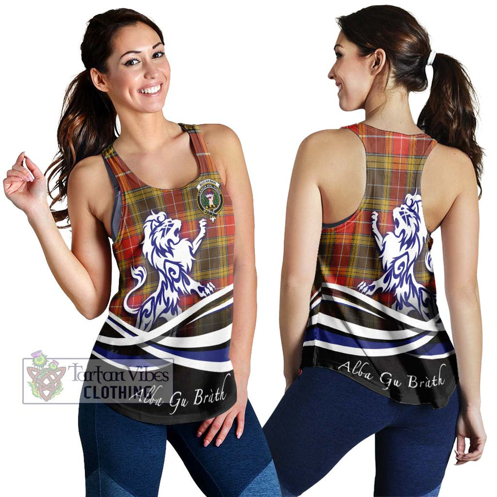 Buchanan Old Set Weathered Tartan Women's Racerback Tanks with Alba Gu Brath Regal Lion Emblem 4XL - Tartanvibesclothing Shop