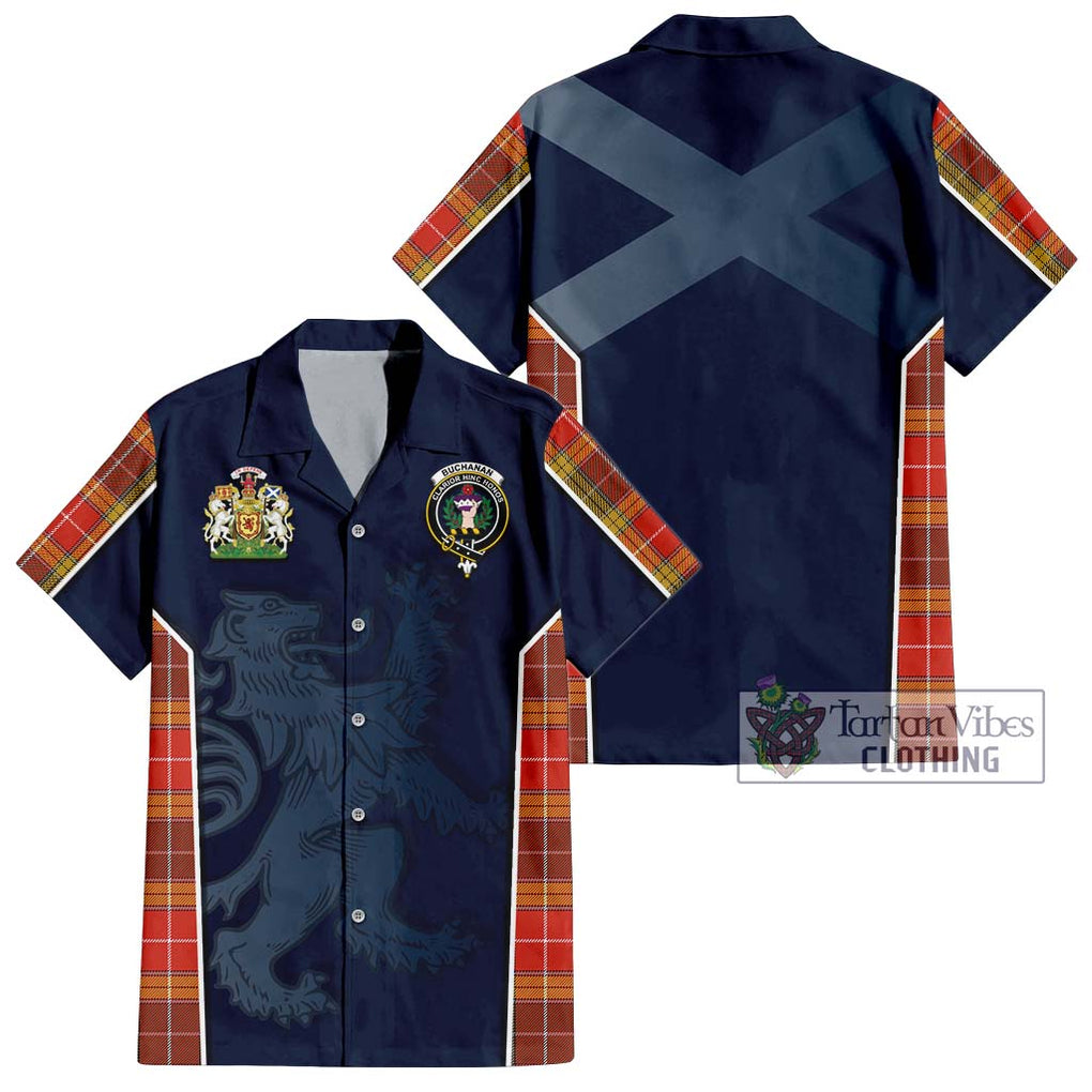 Buchanan Old Set Weathered Tartan Short Sleeve Button Shirt with Family Crest and Lion Rampant Vibes Sport Style Kid - Tartan Vibes Clothing