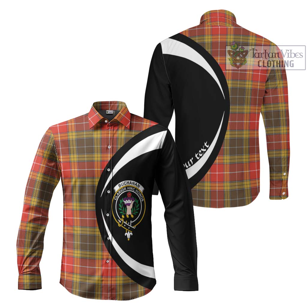 Buchanan Old Set Weathered Tartan Long Sleeve Button Up with Family Crest Circle Style Men's Shirt S - Tartan Vibes Clothing