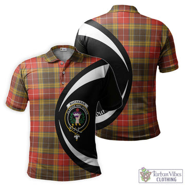 Buchanan Old Set Weathered Tartan Men's Polo Shirt with Family Crest Circle Style