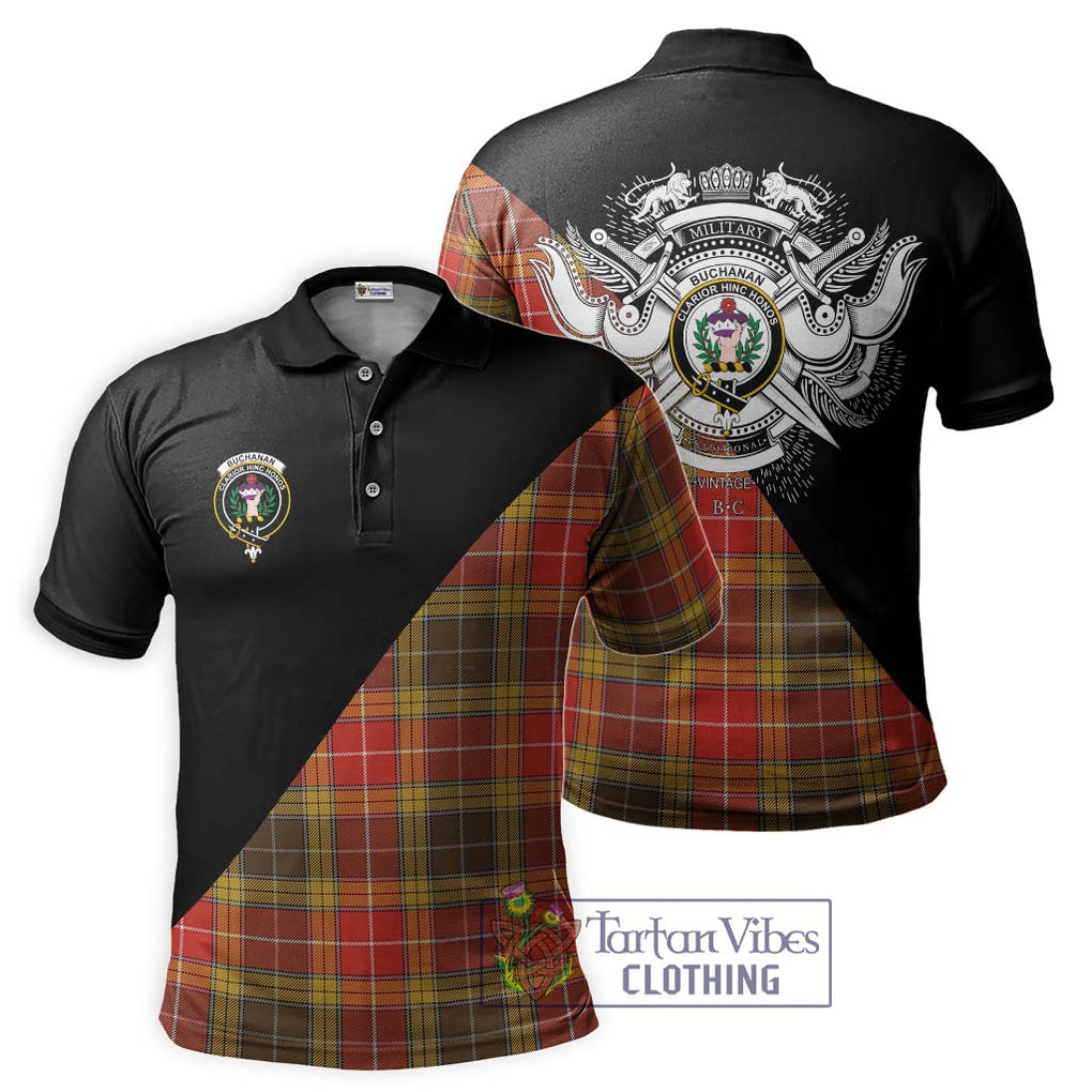 Buchanan Old Set Weathered Tartan Polo Shirt with Family Crest and Military Logo Style Kid - Tartanvibesclothing Shop