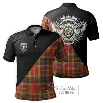 Buchanan Old Set Weathered Tartan Polo Shirt with Family Crest and Military Logo Style