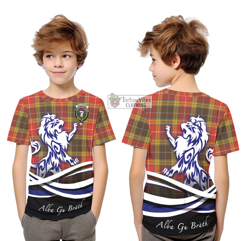 Buchanan Old Set Weathered Tartan Kid T-Shirt with Alba Gu Brath Regal Lion Emblem Youth XL Size14 - Tartanvibesclothing Shop