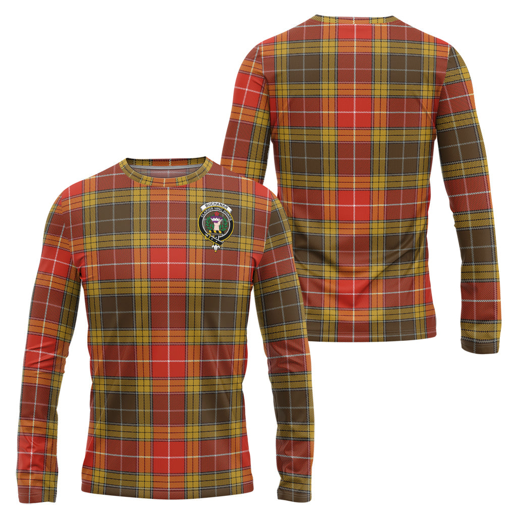 Buchanan Old Set Weathered Tartan Long Sleeve T-Shirt with Family Crest Unisex - Tartanvibesclothing