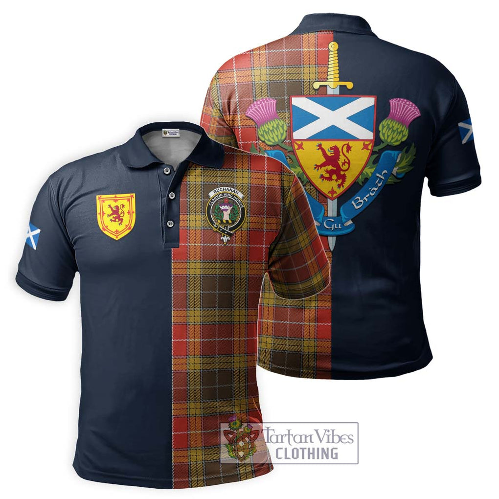 Tartan Vibes Clothing Buchanan Old Set Weathered Tartan Polo Shirt with Scottish Lion Royal Arm Half Style