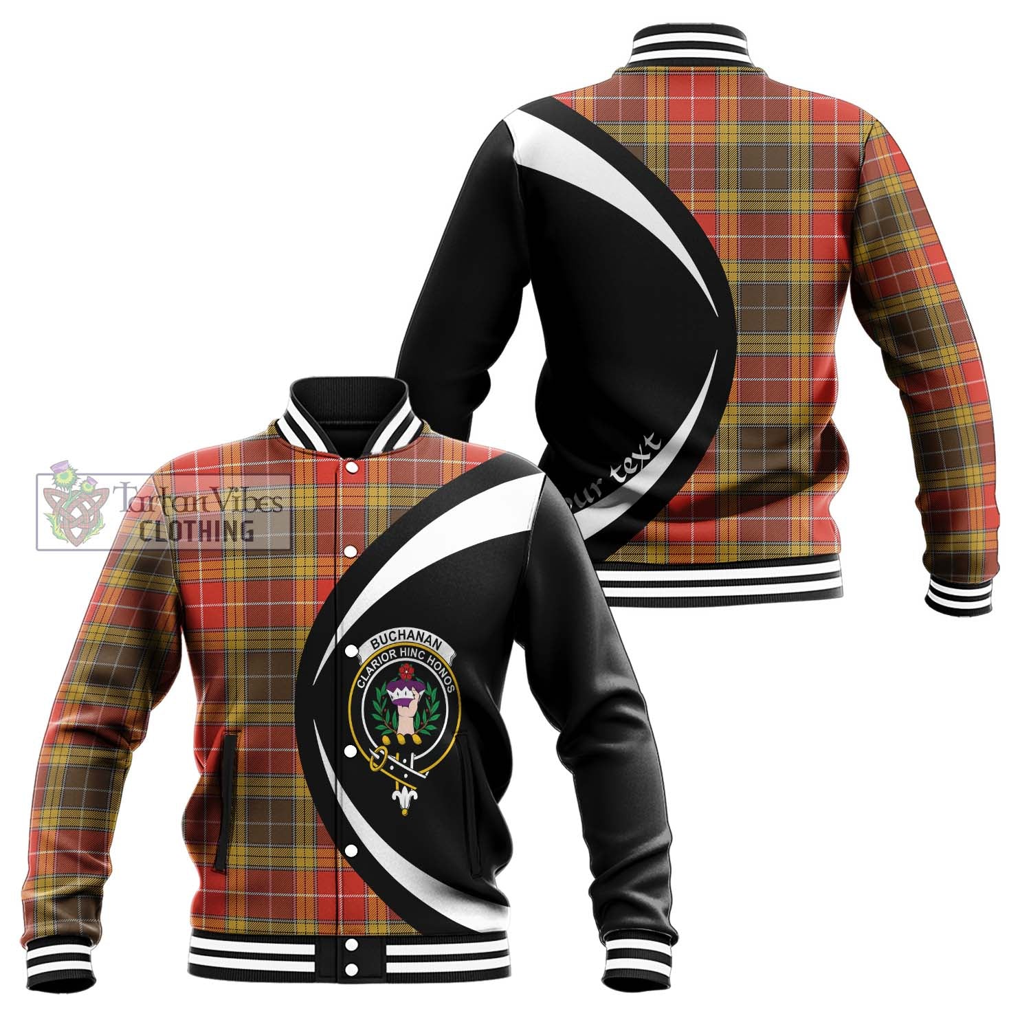 Buchanan Old Set Weathered Tartan Baseball Jacket with Family Crest Circle Style Unisex - Tartan Vibes Clothing