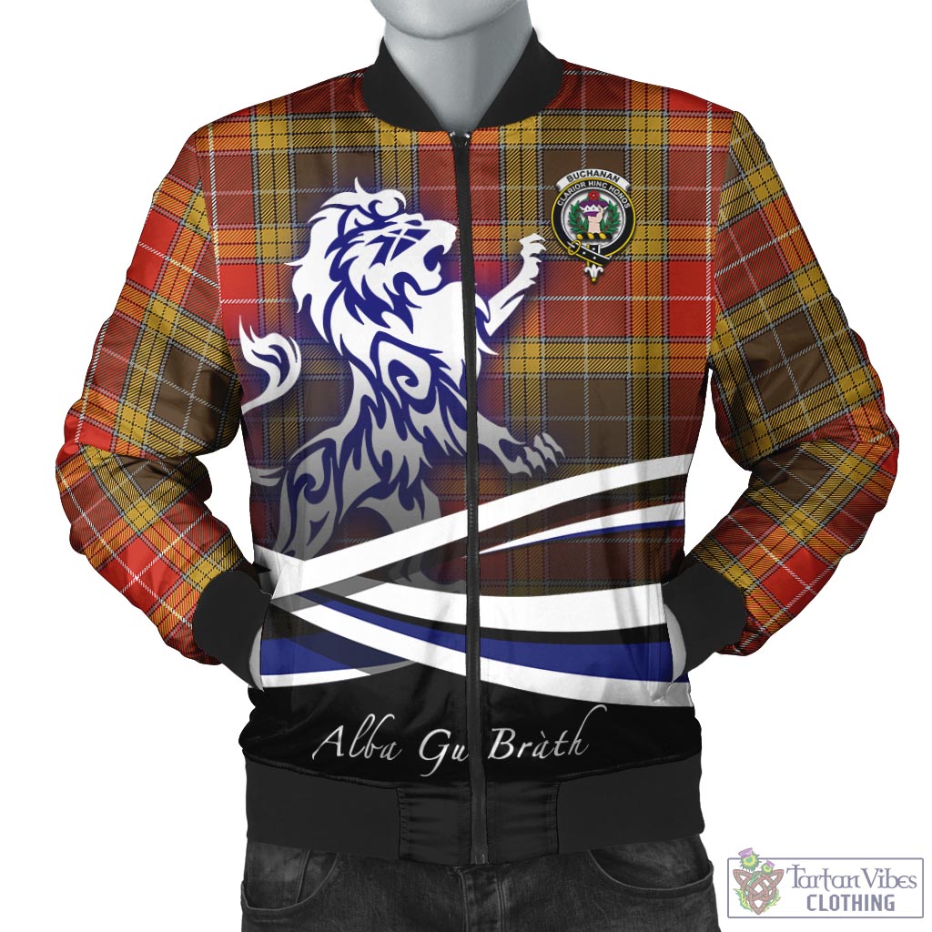 Tartan Vibes Clothing Buchanan Old Set Weathered Tartan Bomber Jacket with Alba Gu Brath Regal Lion Emblem