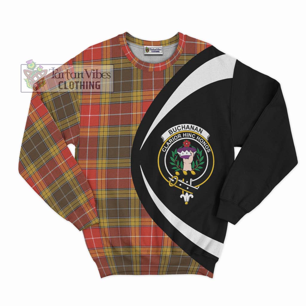 Buchanan Old Set Weathered Tartan Sweatshirt with Family Crest Circle Style Unisex - Tartan Vibes Clothing