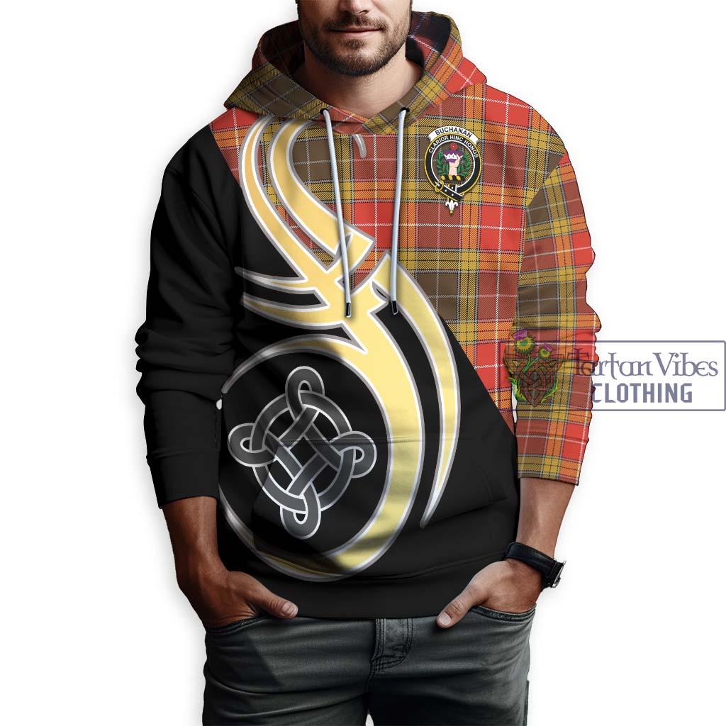 Buchanan Old Set Weathered Tartan Hoodie with Family Crest and Celtic Symbol Style Zip Hoodie - Tartan Vibes Clothing