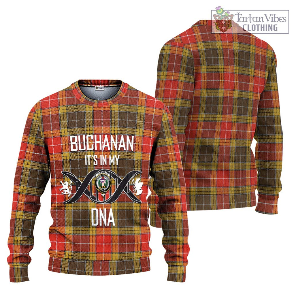 Buchanan Old Set Weathered Tartan Knitted Sweater with Family Crest DNA In Me Style Unisex - Tartanvibesclothing Shop