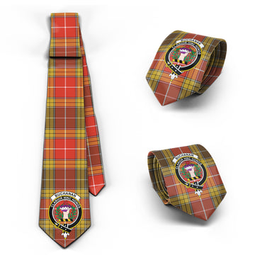 Buchanan Old Set Weathered Tartan Classic Necktie with Family Crest