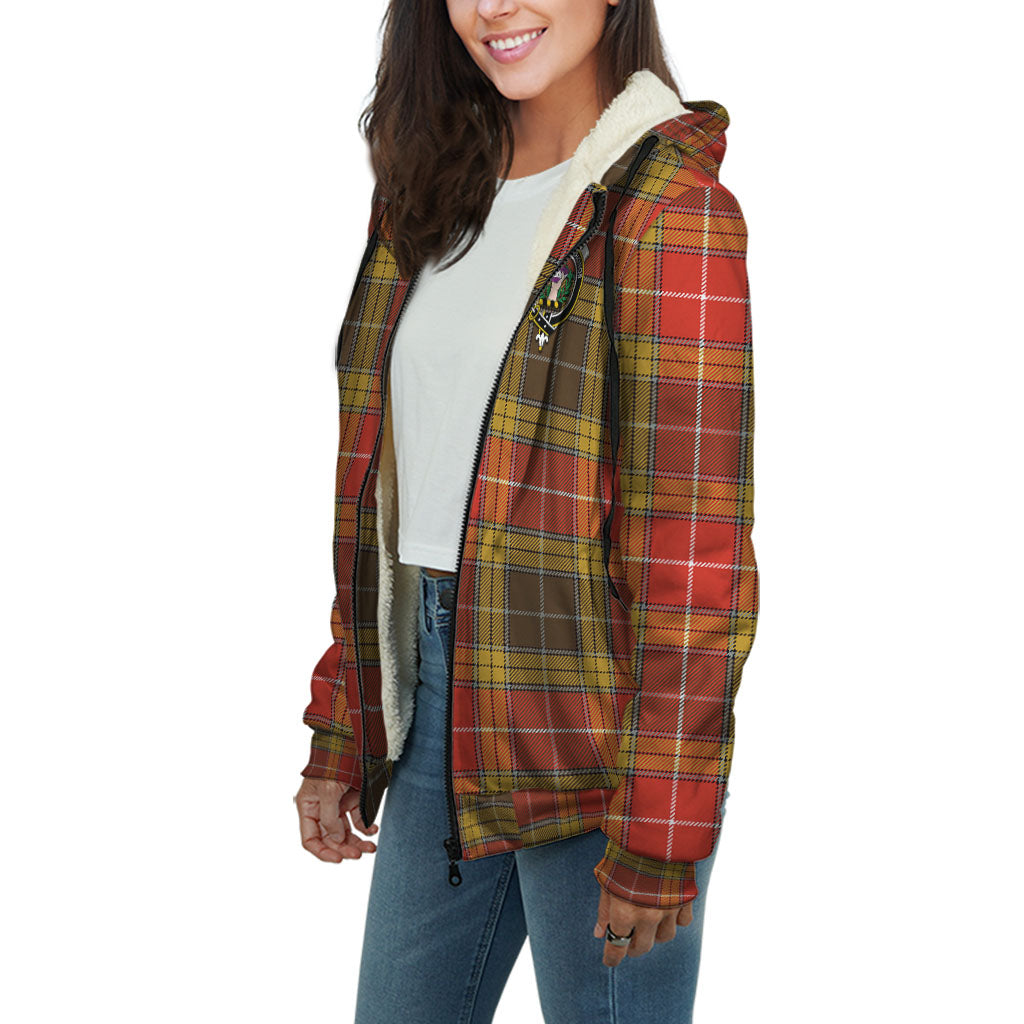 Buchanan Old Set Weathered Tartan Sherpa Hoodie with Family Crest Unisex - Tartanvibesclothing