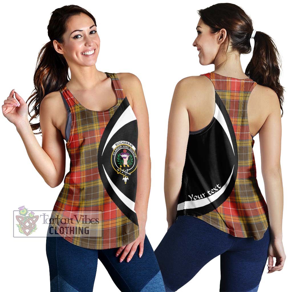 Buchanan Old Set Weathered Tartan Women's Racerback Tanks with Family Crest Circle Style 4XL - Tartan Vibes Clothing