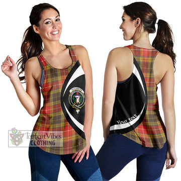 Buchanan Old Set Weathered Tartan Women's Racerback Tanks with Family Crest Circle Style