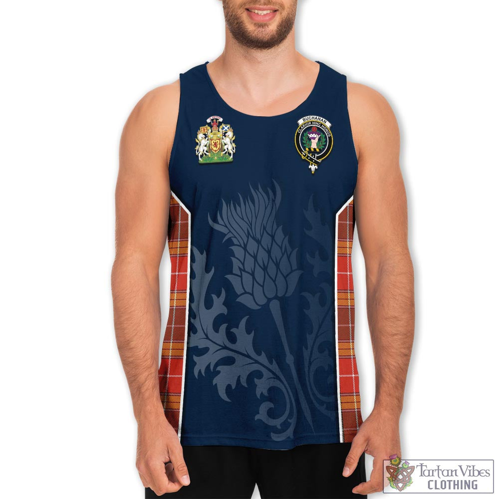 Tartan Vibes Clothing Buchanan Old Set Weathered Tartan Men's Tanks Top with Family Crest and Scottish Thistle Vibes Sport Style