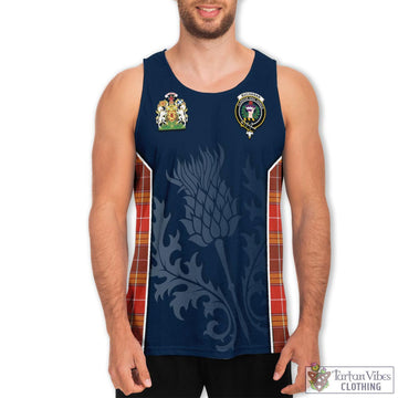 Buchanan Old Set Weathered Tartan Men's Tanks Top with Family Crest and Scottish Thistle Vibes Sport Style