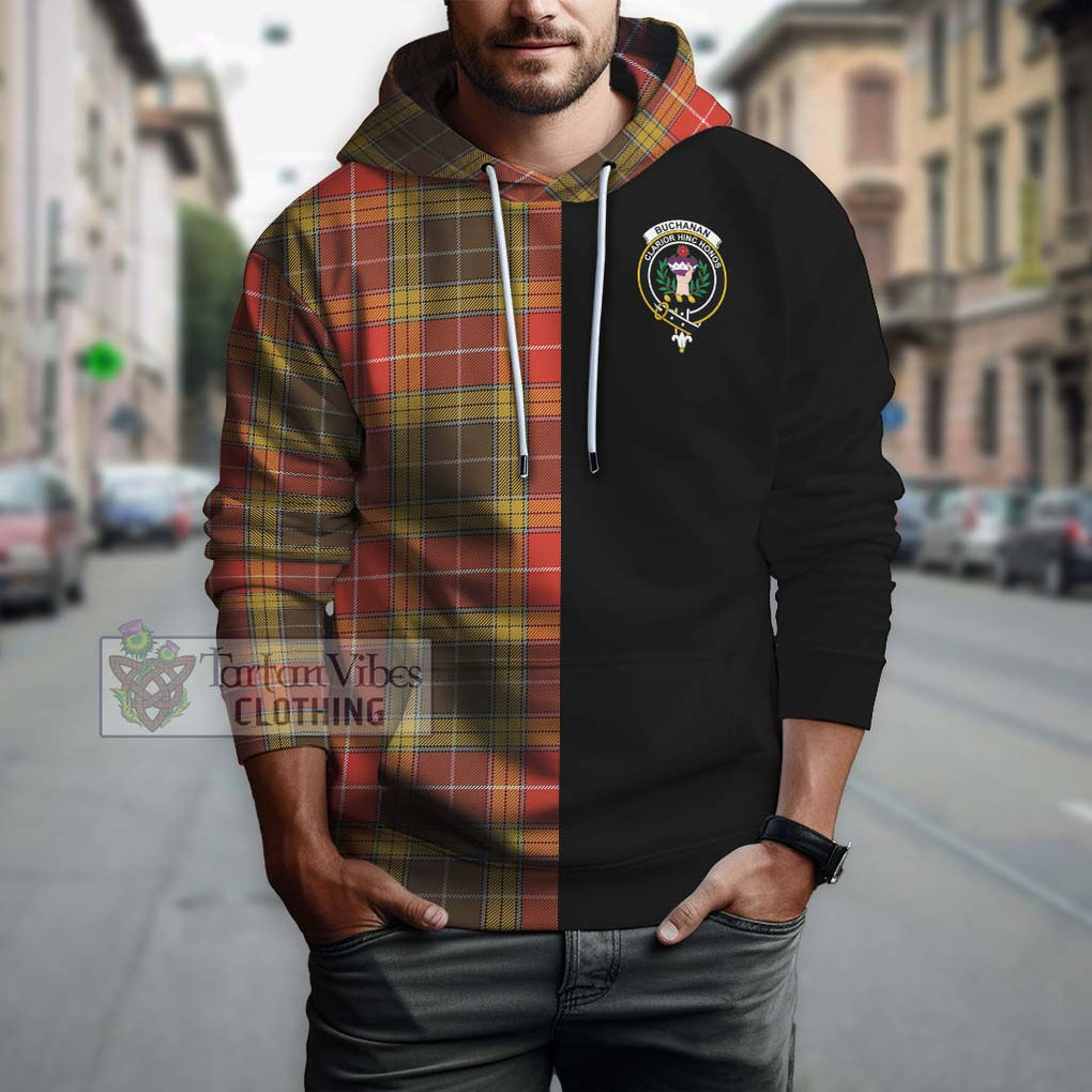 Buchanan Old Set Weathered Tartan Hoodie with Family Crest and Half Of Me Style Zip Hoodie - Tartanvibesclothing Shop