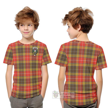 Buchanan Old Set Weathered Tartan Kid T-Shirt with Family Crest