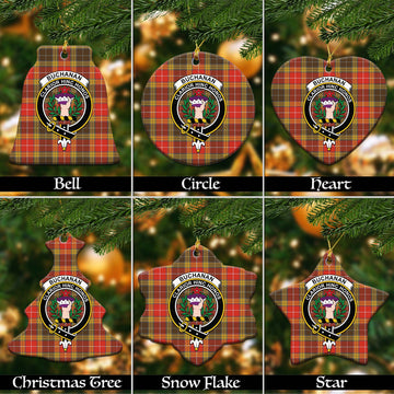 Buchanan Old Set Weathered Tartan Christmas Ceramic Ornaments with Family Crest