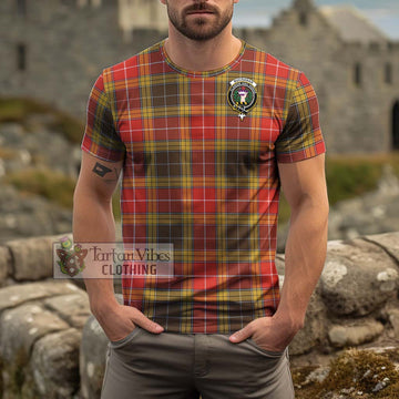 Buchanan Old Set Weathered Tartan Cotton T-Shirt with Family Crest