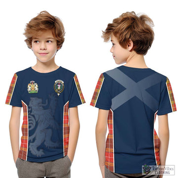 Buchanan Old Set Weathered Tartan Kid T-Shirt with Family Crest and Lion Rampant Vibes Sport Style