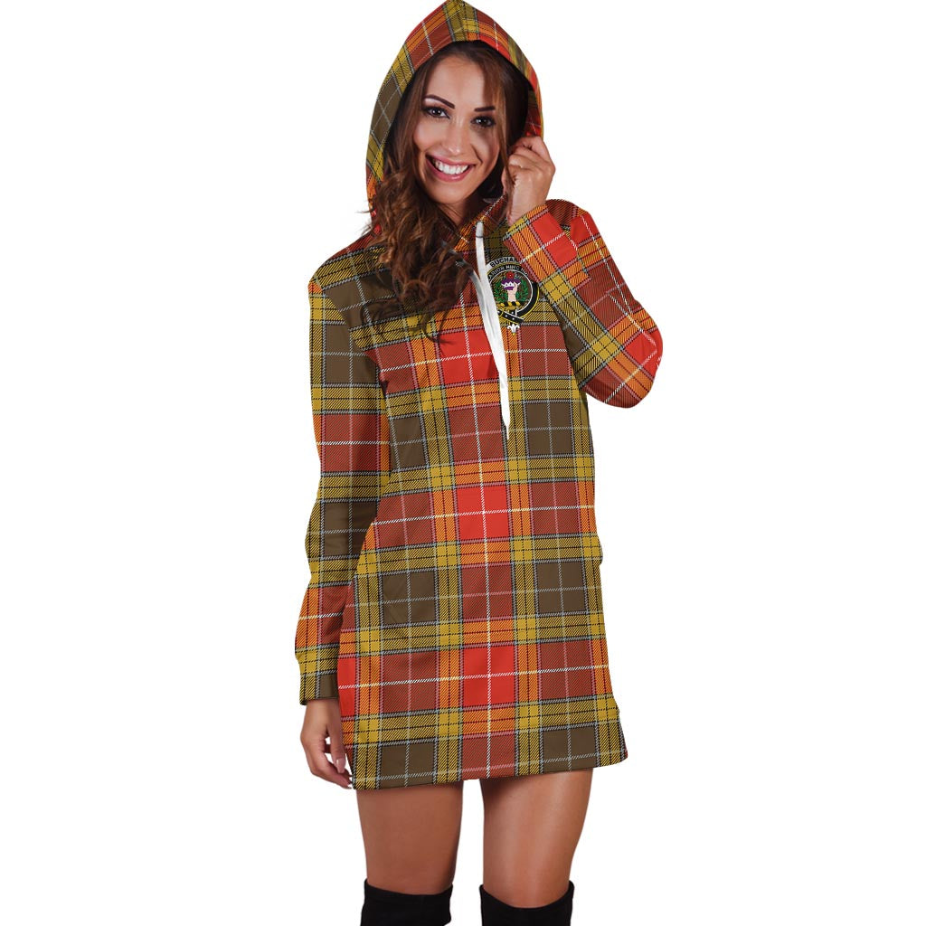 Buchanan Old Set Weathered Tartan Hoodie Dress with Family Crest - Tartan Vibes Clothing