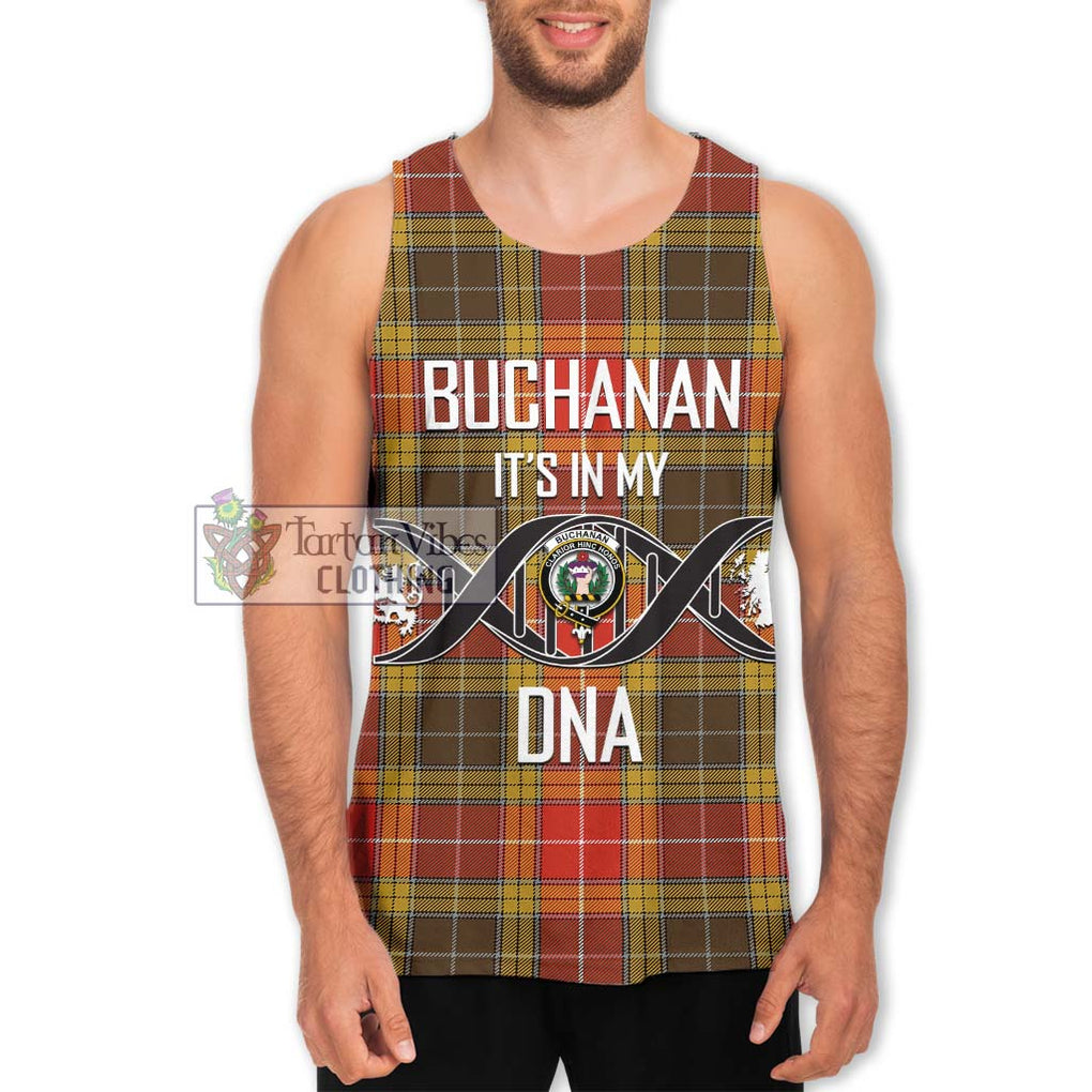 Buchanan Old Set Weathered Tartan Men's Tank Top with Family Crest DNA In Me Style Men - Tartanvibesclothing Shop