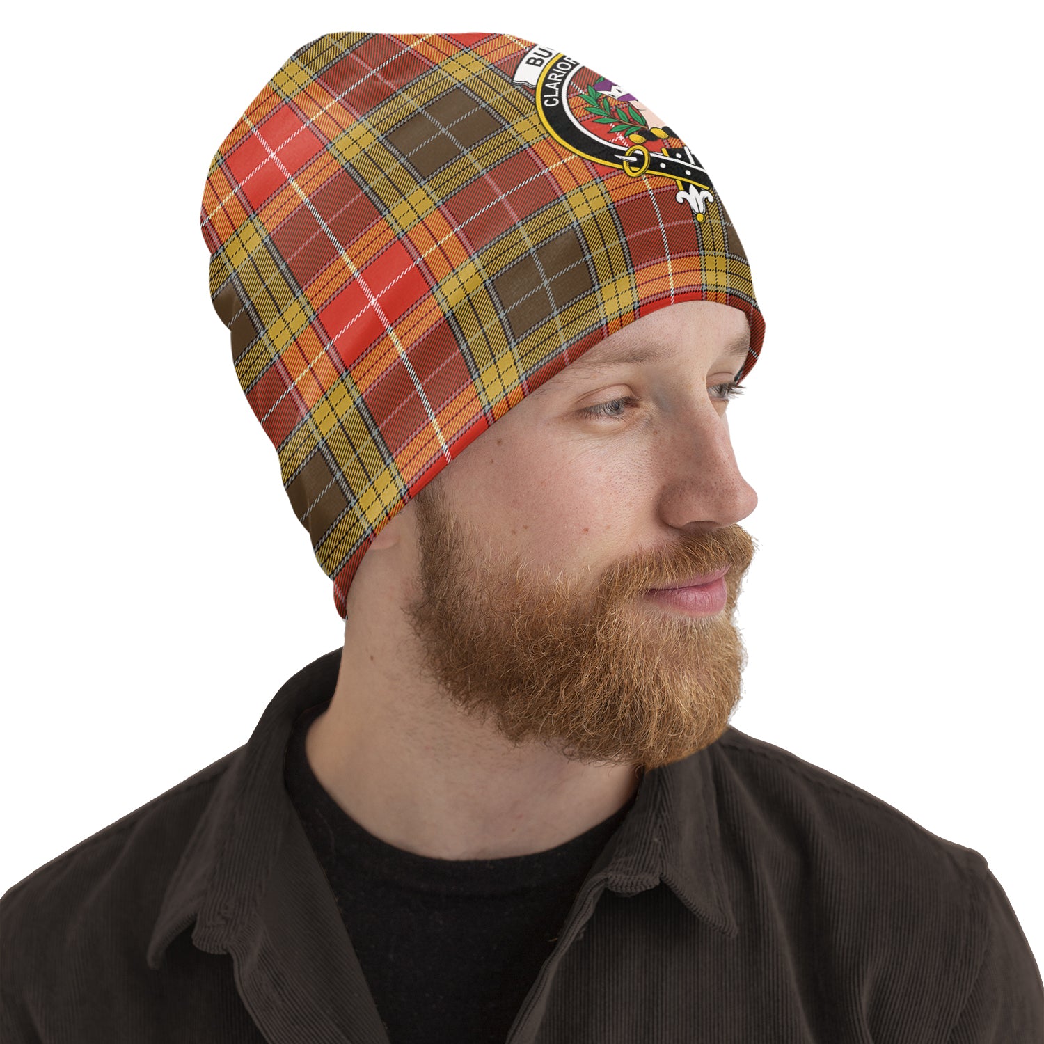 Buchanan Old Set Weathered Tartan Beanies Hat with Family Crest One Size 10.5*10.2 inches - Tartan Vibes Clothing