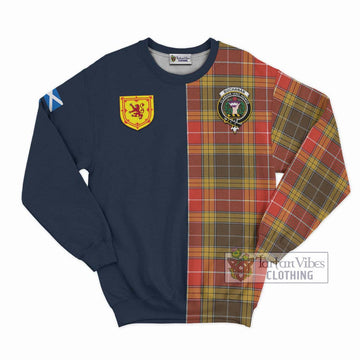 Buchanan Old Set Weathered Tartan Sweatshirt Alba with Scottish Lion Royal Arm Half Style