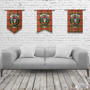 Buchanan Old Set Weathered Tartan Gonfalon, Tartan Banner with Family Crest