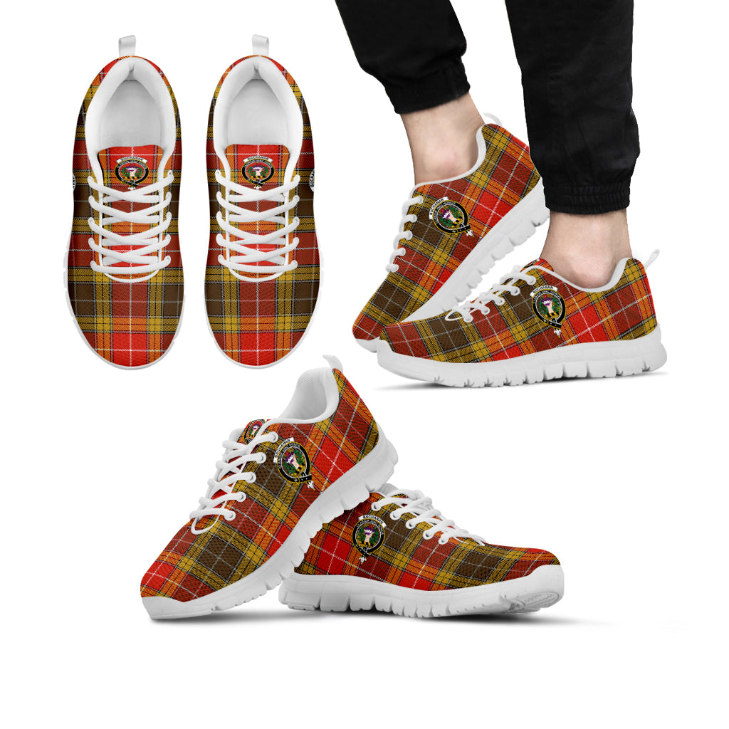 Buchanan Old Set Weathered Tartan Sneakers with Family Crest Kid's Sneakers - Tartan Vibes Clothing