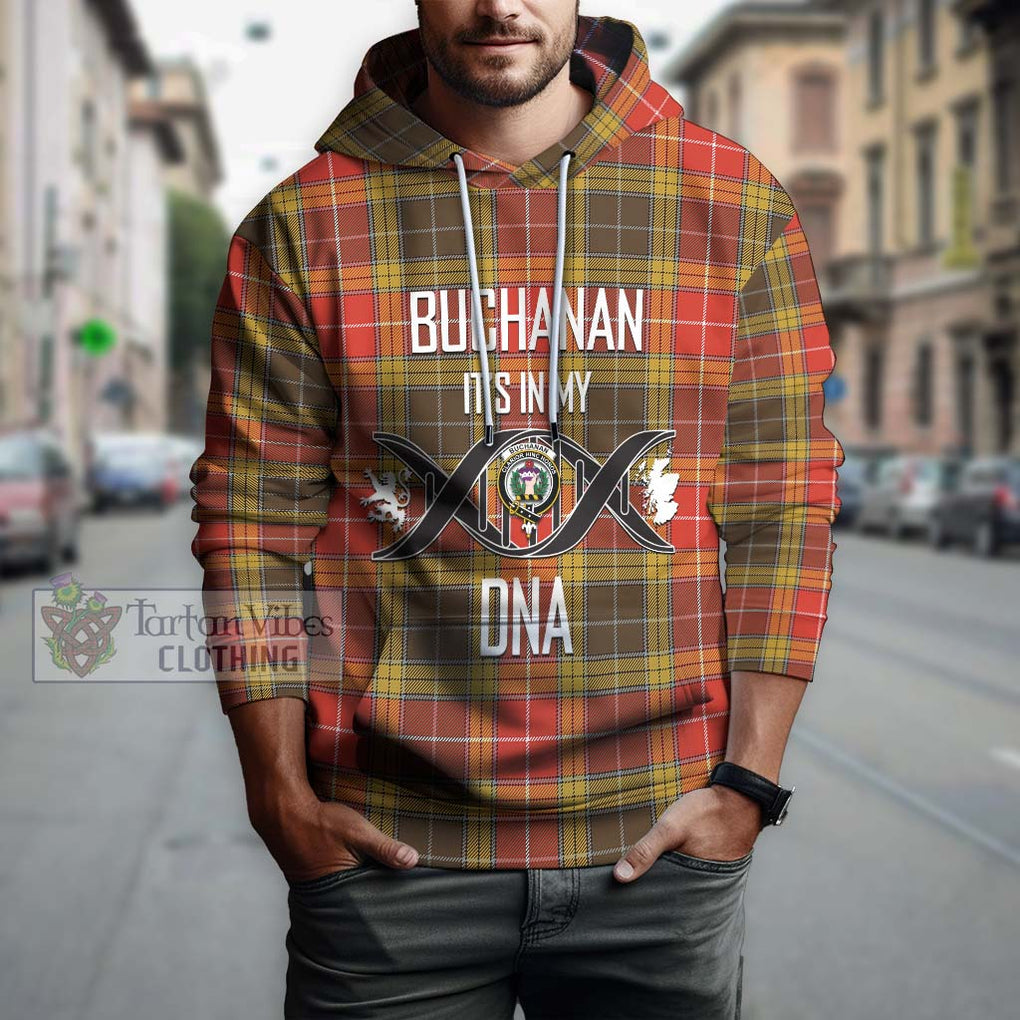 Buchanan Old Set Weathered Tartan Hoodie with Family Crest DNA In Me Style Pullover Hoodie - Tartanvibesclothing Shop