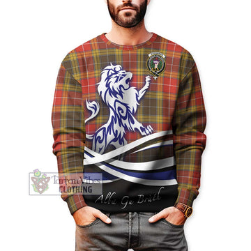 Buchanan Old Set Weathered Tartan Sweatshirt with Alba Gu Brath Regal Lion Emblem