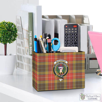 Buchanan Old Set Weathered Tartan Pen Holder with Family Crest