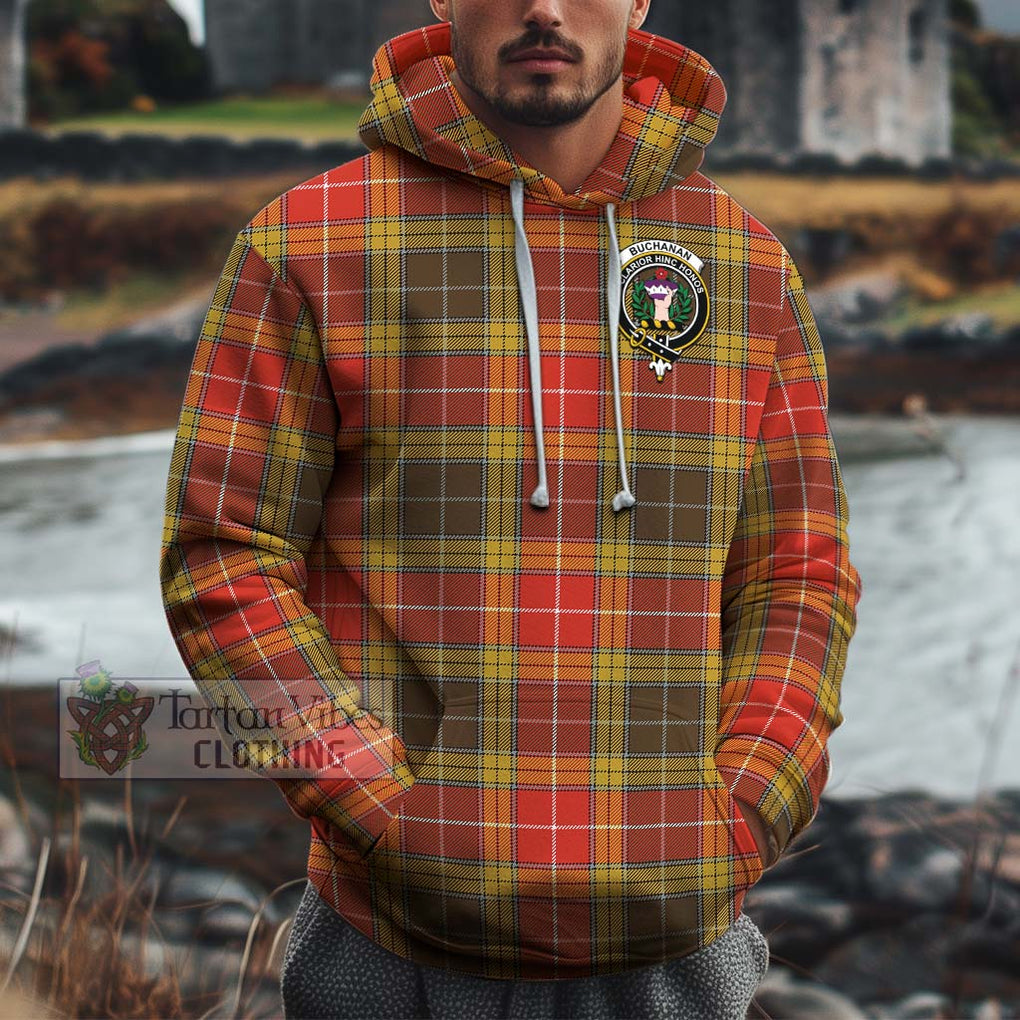 Buchanan Old Set Weathered Tartan Cotton Hoodie with Family Crest Pullover Hoodie XS - Tartan Vibes Clothing