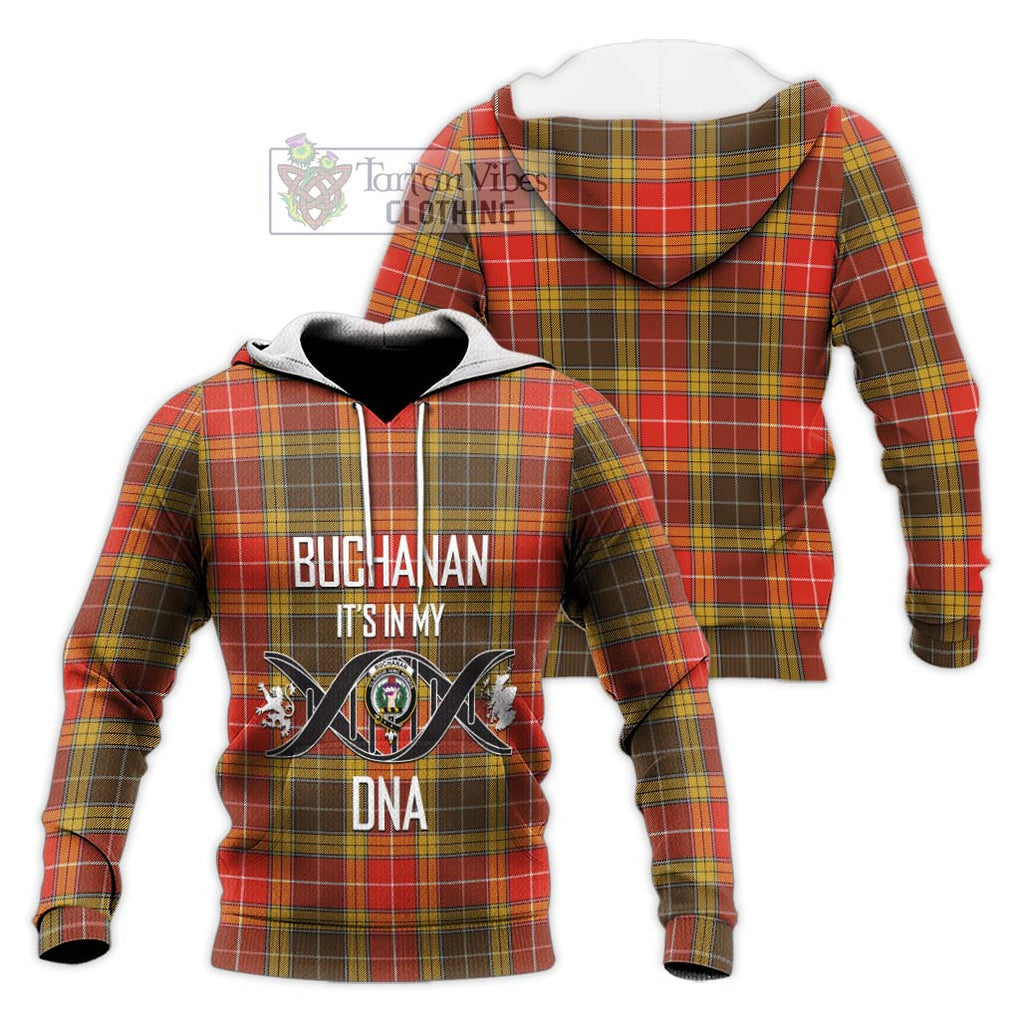 Buchanan Old Set Weathered Tartan Knitted Hoodie with Family Crest DNA In Me Style Unisex Knitted Pullover Hoodie - Tartanvibesclothing Shop